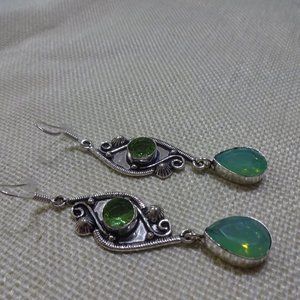 Delicate "MINT TOPAZ & PERIDOT" Handmade Sterling Dangle Earrings #815A